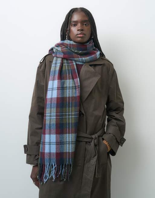 Vero Moda tørklæde med frynser i bordeaux ternet tweed, 3 af 3