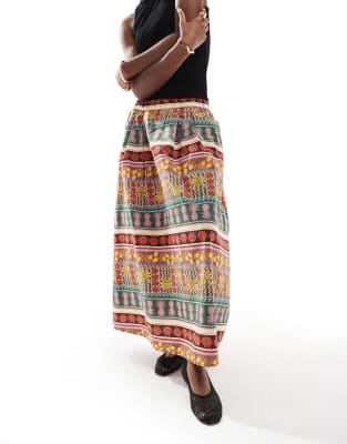 Vero Moda Tropical Summer Printed Full Midi Skirt In Multi