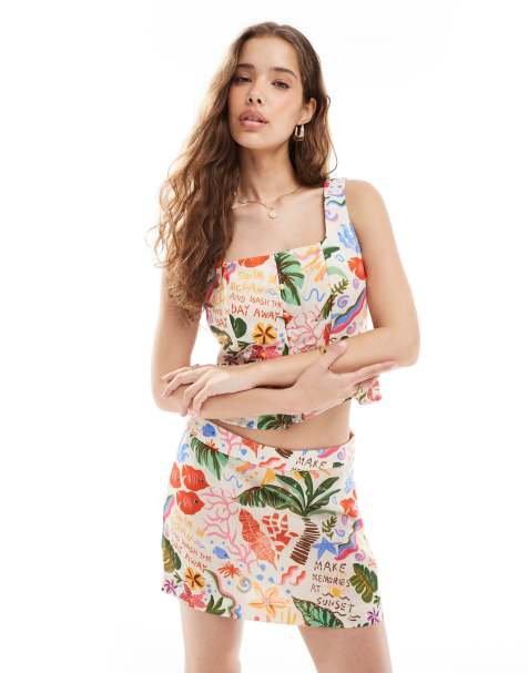 Vero Moda – Tropiskt mönstrad minikjol, del av set - view 1