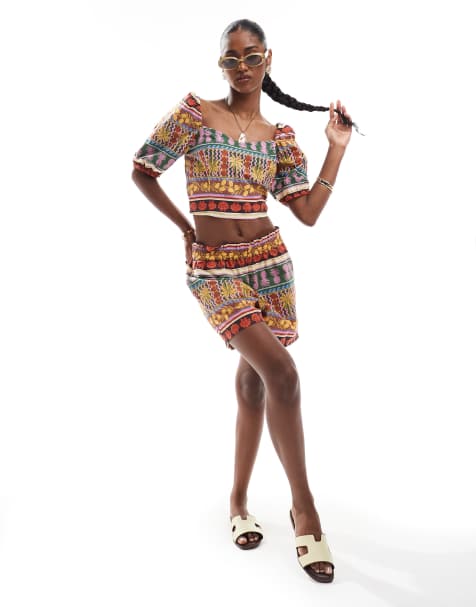 Vero Moda – Tropiskt sommarmönstrat set med crop top och shorts - view 1