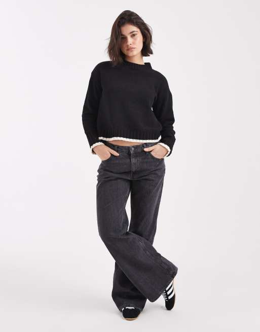 Vero Moda - Trui met ronde hals en contrasterende bies in zwart, 2 van 4