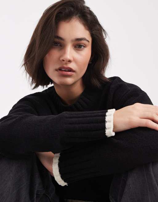 Vero Moda - Trui met ronde hals en contrasterende bies in zwart, 3 van 4