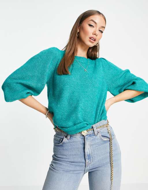 Vero Moda Trui met volumineuze mouwen in turquoise ASOS