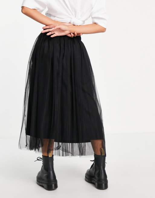 Tulle midi 2025 skirt black