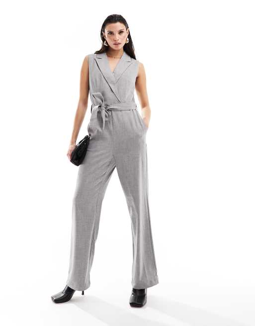 Vero Moda - Tuta jumpsuit sartoriale senza maniche grigia con cintura , 4 di 4