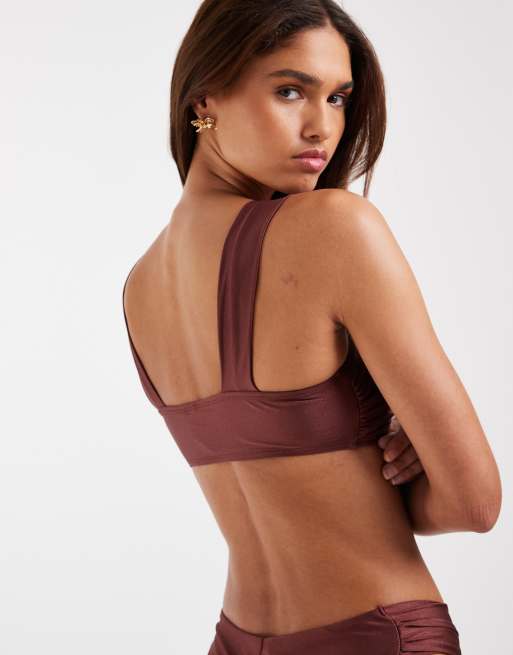 Vero Moda U wire ruched bikini top in burgundy, 4 of 4