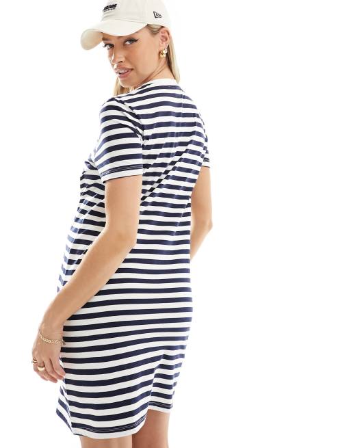 Vero Moda – Umstandsmode – Mini-T-Shirt-Kleid in Marineblau und Weiß gestreift, 2 von 4