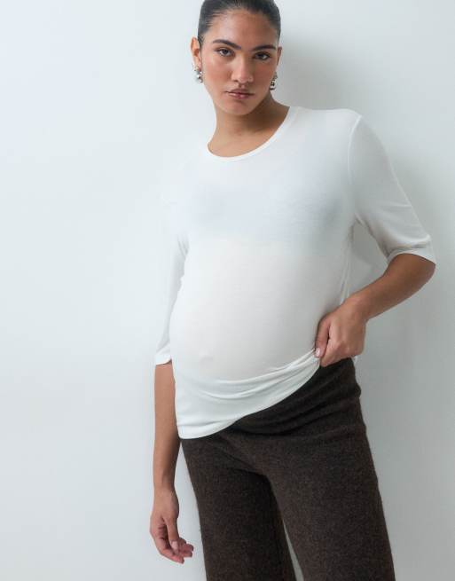 Vero Moda Umstandsmode Strickhose mit Bindebund und weitem Bein in Schokobraun, 4 von 5