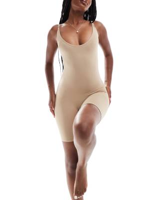 under bust shaping short bodysuit in beige-Neutral