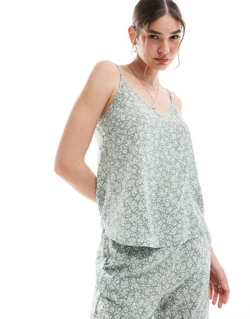 Vero Moda v neck cami top in sage floral (part of a set)