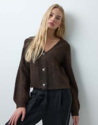 Vero Moda V-neck Cardigan With Bow Detail Buttons In Brown