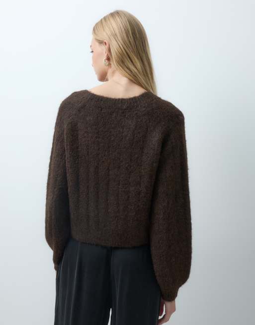 Vero Moda v-neck cardigan with bow detail buttons in chocolate brown, 3 of 4