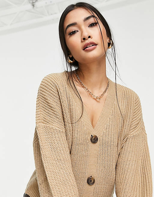 Jumpers & Cardigans Vero Moda v-neck cardigan with deep cuff in beige 
