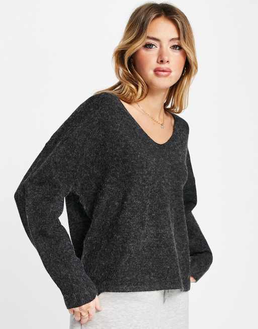 Vero Moda v-neck jumper in black melange | ASOS