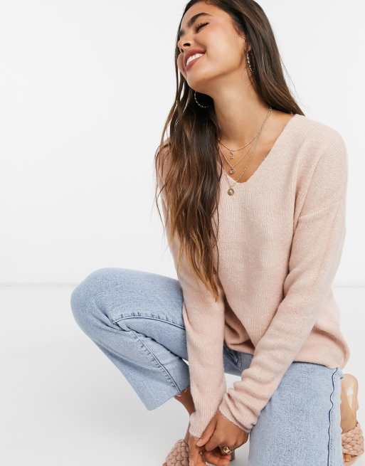 Abe For tidlig Grøn Vero Moda v neck jumper in pink | ASOS