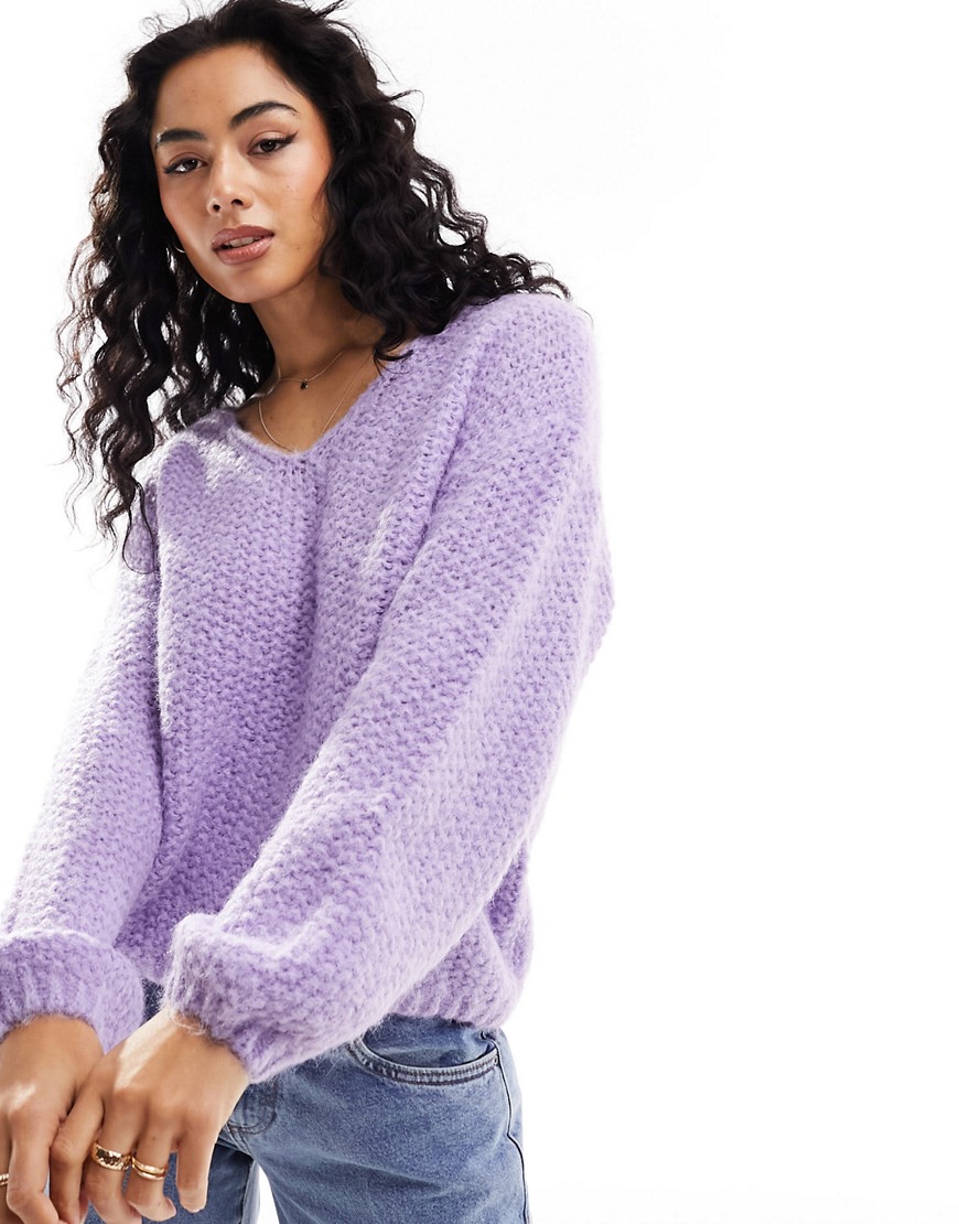 Vero Moda V-neck Long Sleeve Knit Sweater In Purple