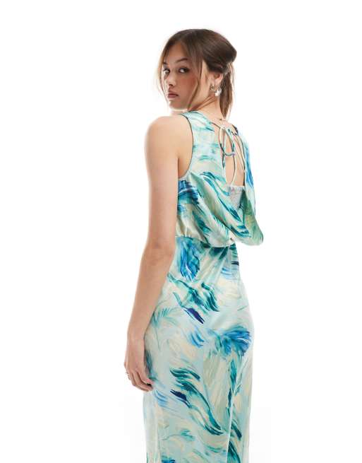 Vero Moda v-neck open back maxi dress in abstract blue print