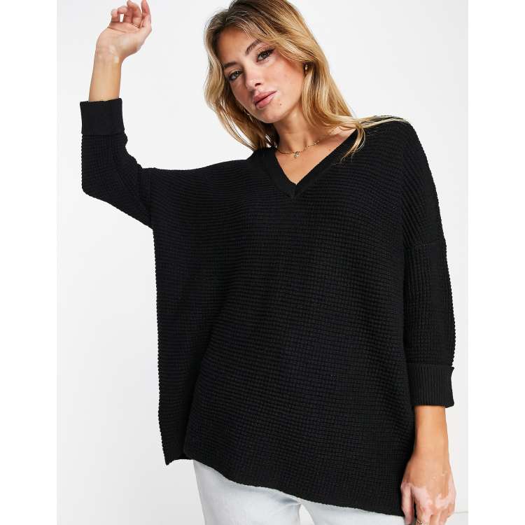 Vero Moda V neck oversized jumper in black | ASOS