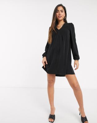 black v neck swing dress