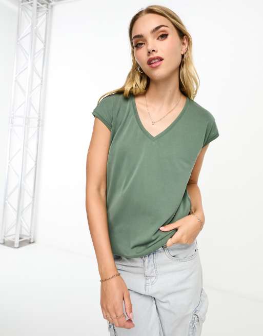 Vero Moda v neck t shirt in khaki