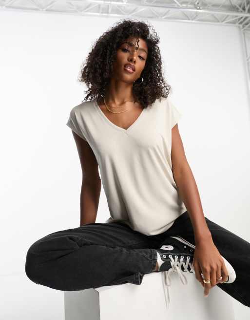 Vero Moda v neck T shirt in stone