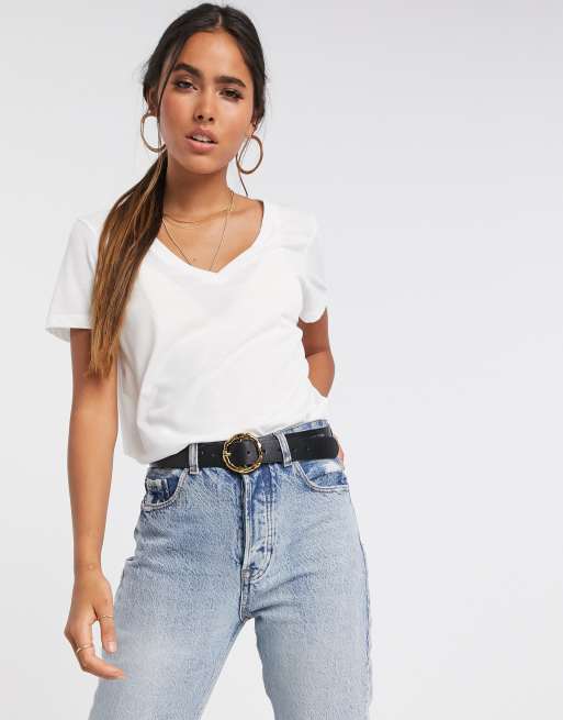 Vero Moda V neck t-shirt in white | ASOS