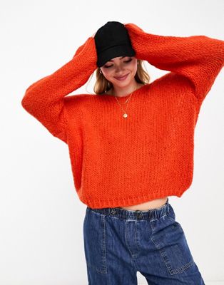 Vero Moda v neck textured knit jumper in orange
