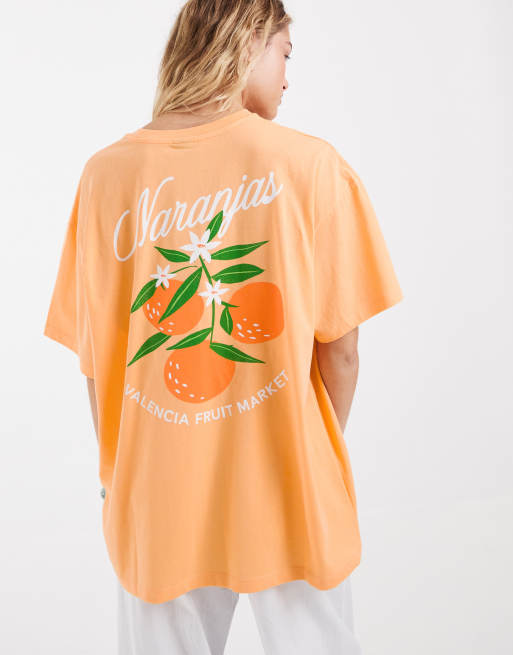 Vero Moda - Valencia - T-shirt oversize color pesca con stampa grafica di arance, 1 di 4