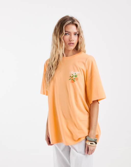 Vero Moda - Valencia - T-shirt oversize color pesca con stampa grafica di arance, 2 di 4