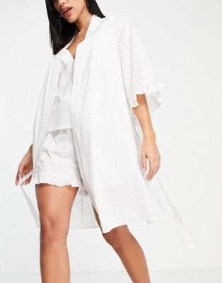 Vero Moda Bridal cotton dobby robe in white