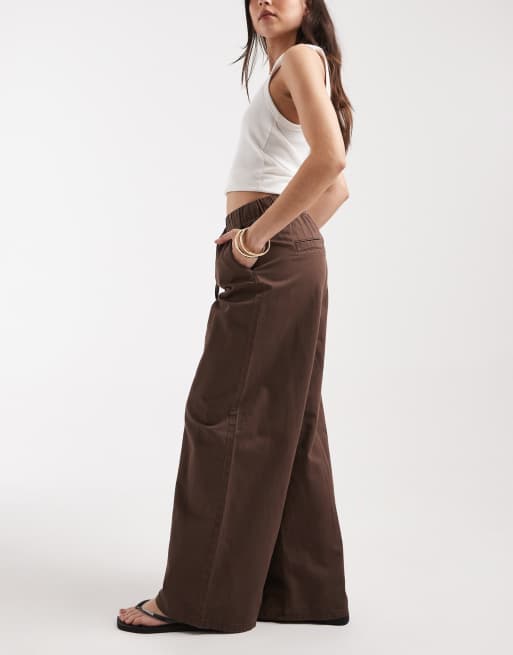 Vero Moda - Valeria - Jeans met halfhoge taille, wijde pijpen en elastische taille in chocoladebruine wassing, 3 van 5
