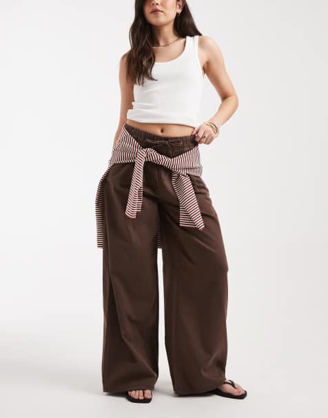 Vero Moda Valeria mid rise wide leg pull-on jeans in chocolate wash - view 1