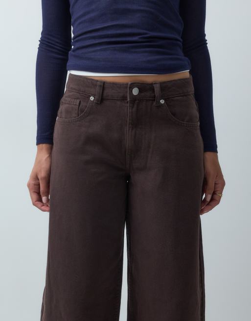 Vero Moda vaqueros barrel de talle medio con bajo vuelto en denim marrón chocolate, 5 de 5