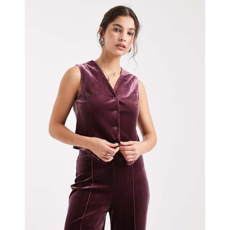Vero Moda velvet vest in burgundy - Part of a set-Red
