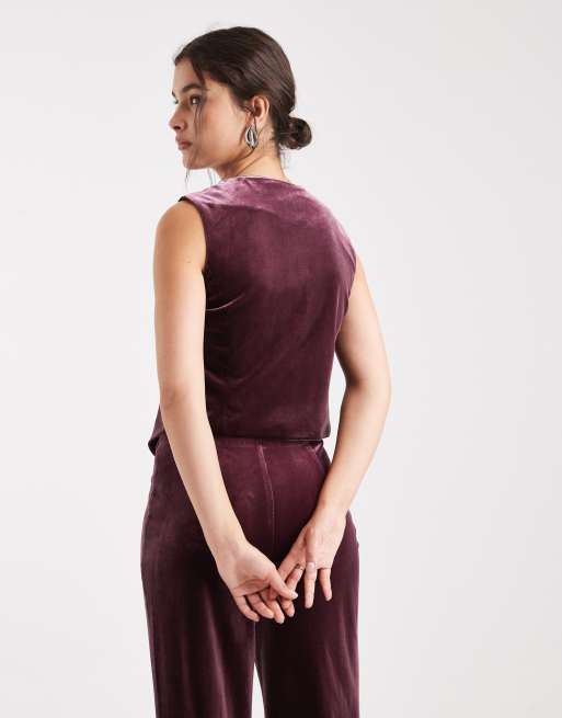 Vero Moda velvet vest in burgundy - part of a set, 3 of 4