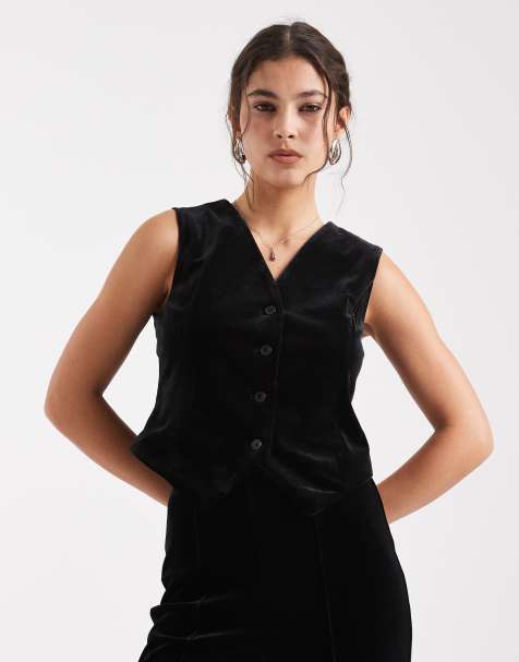Vero Moda velvet waistcoat co-ord in black