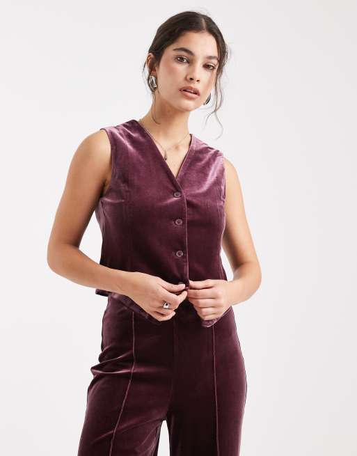 Vero Moda velvet waistcoat in burgundy (part of a set)