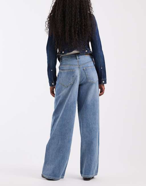 Vero Moda Vera mid rise loose wide jeans in medium blue denim, 3 of 5