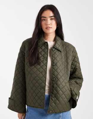 Vero Moda - Veste boutonnée matelassée - Kaki foncé-Vert