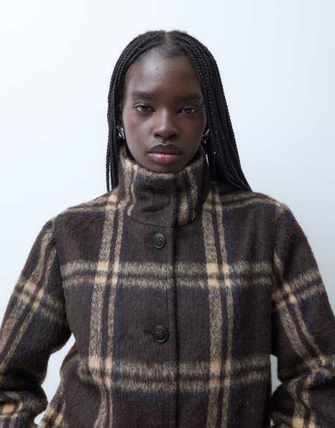 Vero Moda veste courte à col cheminée à carreaux marron chocolat - view 1