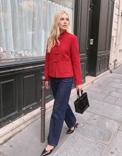 Vero Moda - Veste courte col mao avec poches - Rouge - view 1