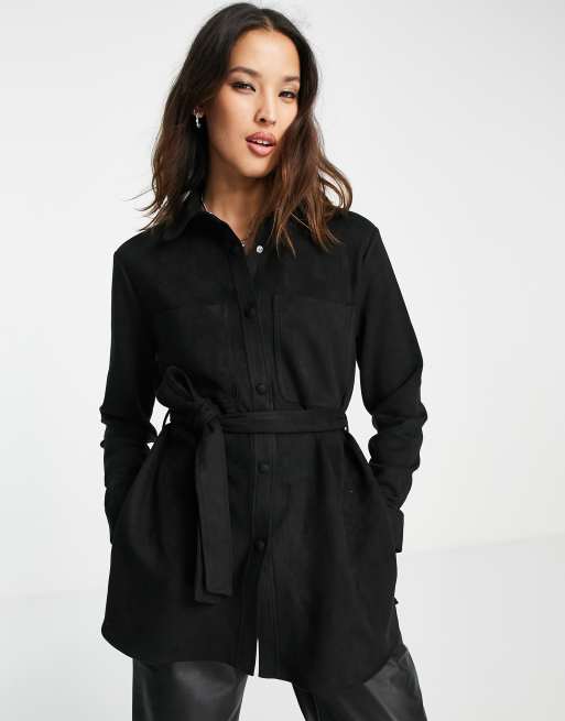 Vero Moda Veste imitation daim avec ceinture Noir ASOS