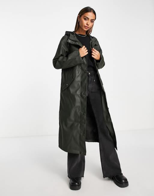 Vero Moda - Veste longue enduite à capuche - Vert profond