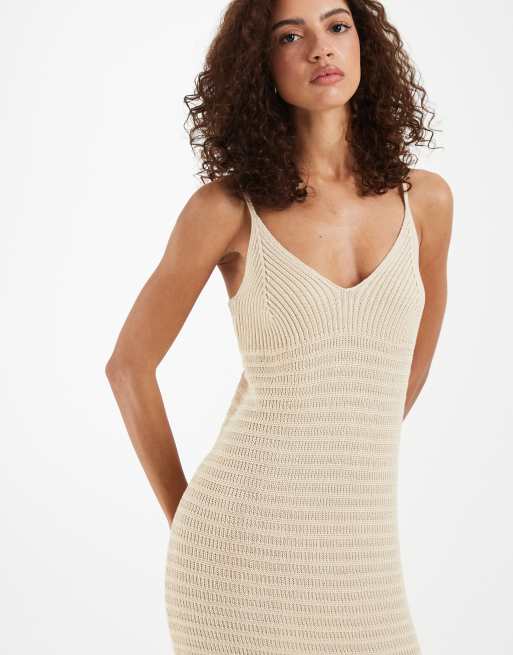 Vero Moda - Vestido largo color crema de tirantes de punto de croché, 4 de 4
