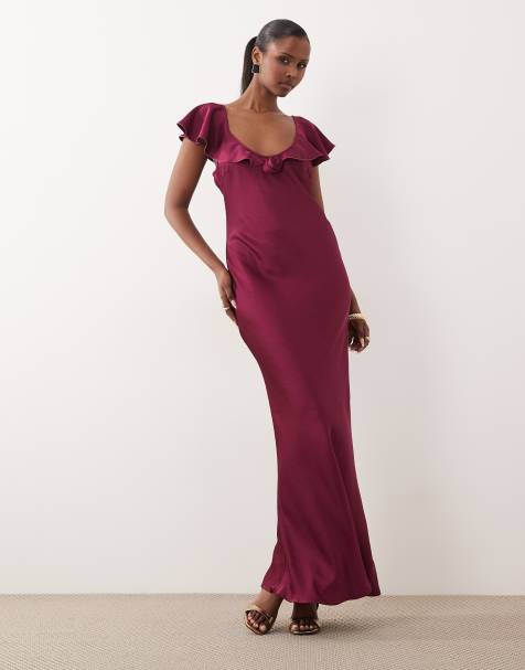 Vero Moda - Vestido largo morado con mangas de casquillo y detalle de rosas - view 1