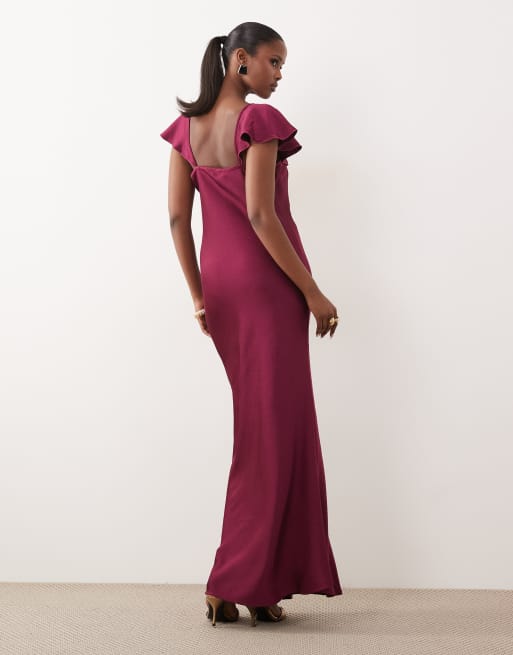 Vero Moda - Vestido largo morado con mangas de casquillo y detalle de rosas, 4 de 4