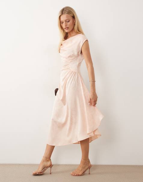 Vero Moda - Vestido largo rosa rubor sin mangas con cuello desbocado y detalle fruncido - view 1