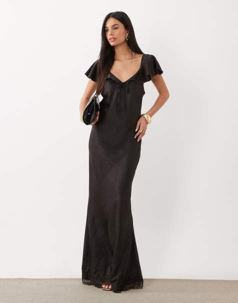 Vero Moda - vestido maxi sin mangas con detalle de lazo y encaje en marrón chocolate - view 1