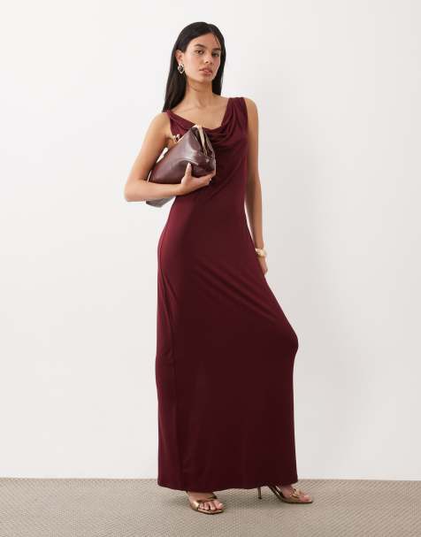Vero Moda - vestido maxi sin mangas con detalle retorcido en burdeos - view 1