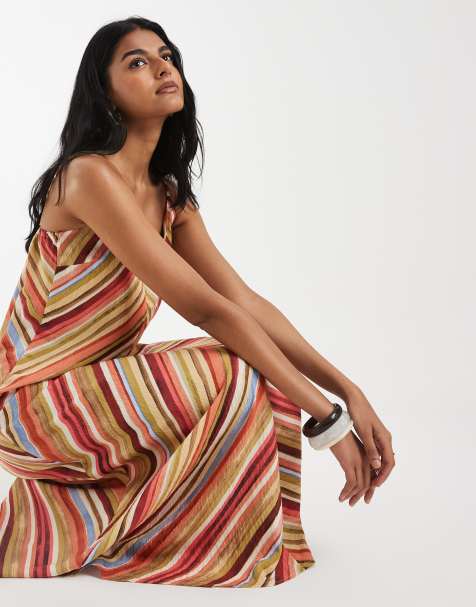 Vero Moda - Vestido midi a rayas multicolores de tirantes con patrón de chevrón - view 1